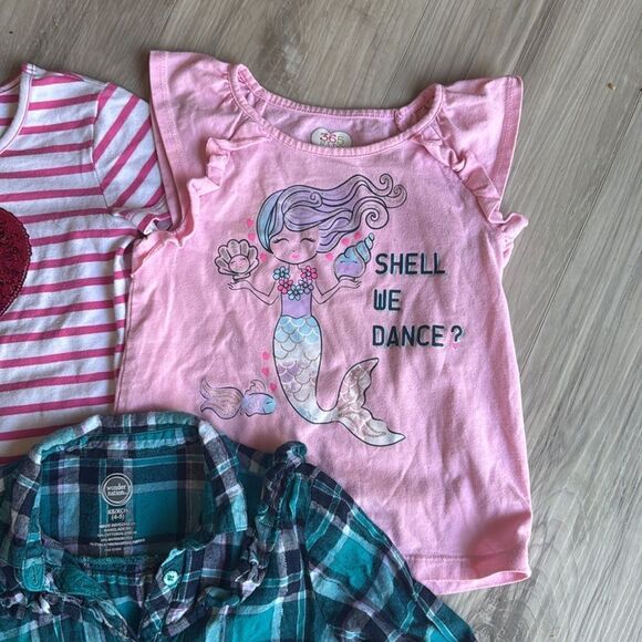 Flannel Shirt & Two Short Sleeve Tops bundle Set Size XS 4/5 - Picture 3 of 4